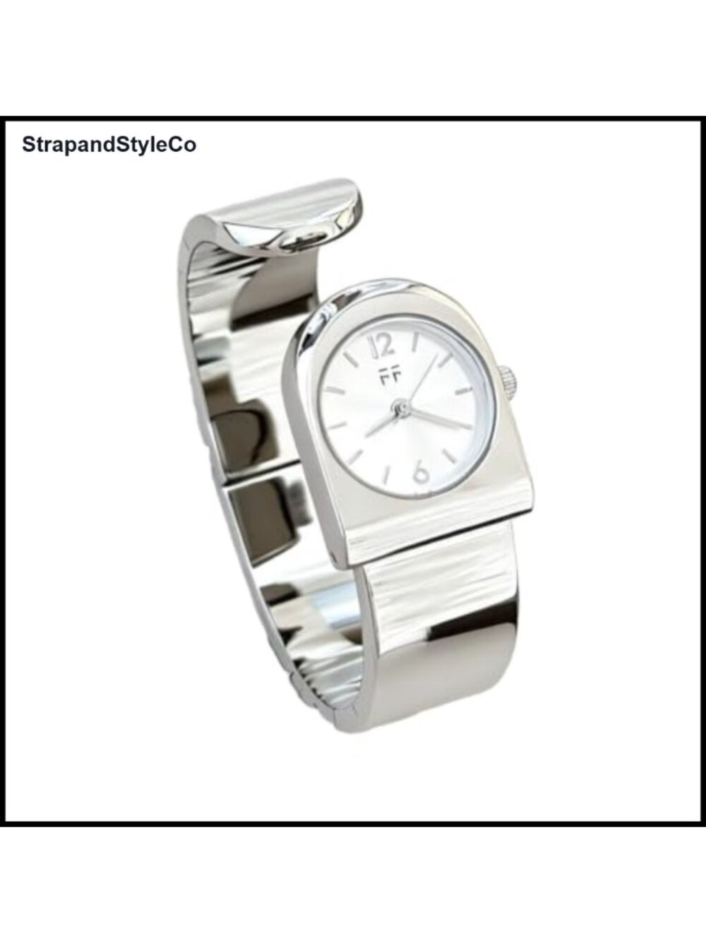 Women's Open Bangle Watch Minimalist Dial Polished Alloy Quartz